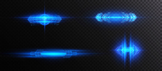 Abstract blue horizontal glow. Bright explosion of light of flickering rays on transparent background. Luxury style for design and vector illustrations.