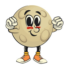 Moon mascot character illustration be strong, cartoon mascot isolated, work of hand drawn