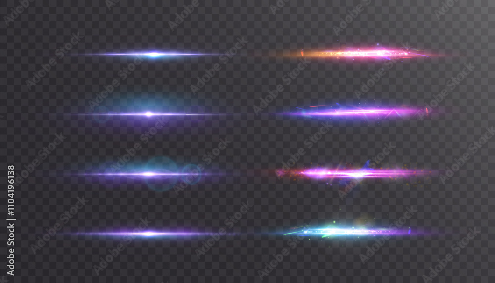 Aufkleber Abstract colored horizontal light with flickering glare and laser effect. For graphic design and game interfaces.	