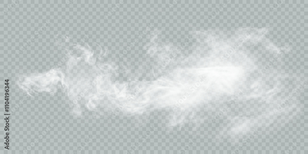 Poster Vector realistic smoke and clouds effect. Abstract smoke concept, dry ice effect. Steam smog from engine on transparent background. Vector 10 EPS