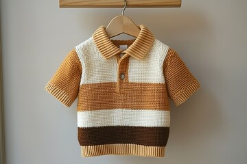 A baby is wearing a striped shirt