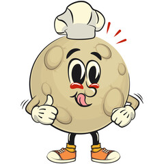 Moon mascot character illustration as chef give thumbs up, cartoon mascot isolated, work of hand drawn