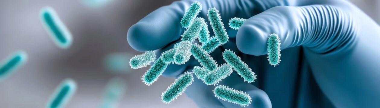 Scientist studying bacterial quorum sensing and its impact on host cells, quorum sensing research, microbial communication