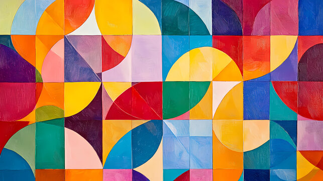 A vibrant geometric pattern with intersecting colorful shapes creating an abstract mosaic. Geometric. Illustration