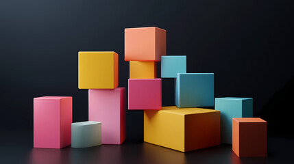 Obraz premium Abstract geometric blocks on a black background, 3d render. Geometric. Illustration