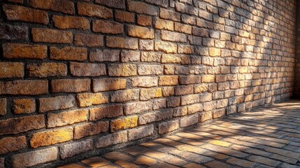 Sunlit brick wall texture background.