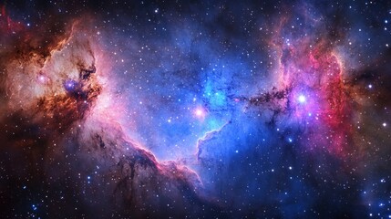 A vibrant cosmic scene showcasing nebulae and stars in a vast universe.