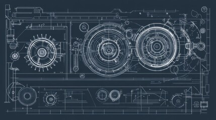 Technical blueprint with intricate gear designs for engines or watches.

