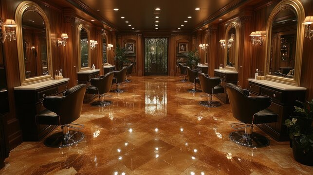 A luxurious salon interior featuring stylish chairs and elegant decor.
