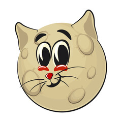 Moon mascot character illustration resembles a cat, cartoon mascot isolated, work of hand drawn