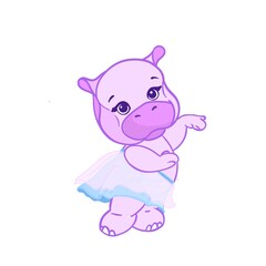 The little girl is a chubby hippopotamus with a blue tutu, a ballerina in a soft pink color