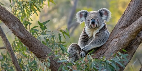Koala Sitting in Eucalyptus Tree, Australia