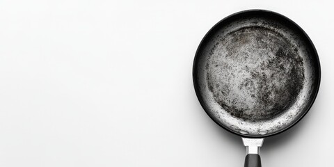 Well-Used Frying Pan on White Background