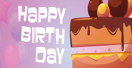 Happy Birthday Card with Chocolate Cake Illustration