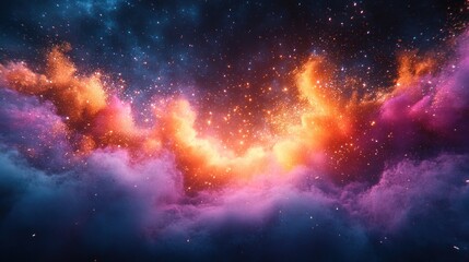 Fototapeta premium A vibrant cosmic scene with swirling clouds and bright stars, evoking a sense of wonder.