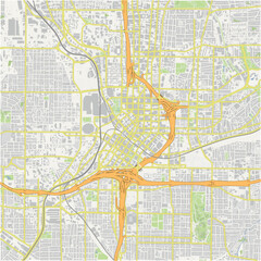 Map of Atlanta center in Georgia in a normal road map style. Contains layered vector with roads water, parks, etc.