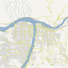 Map of Lewiston in Idaho in a normal road map style. Contains layered vector with roads water, parks, etc.