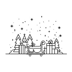 sleigh with Christmas gifts illustration 