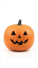 Obraz premium Brightly carved pumpkin with a cheerful face on a light background during autumn season