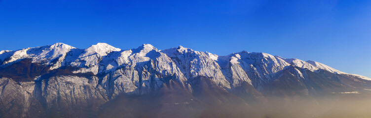 Panorama of the snow-covered Monte Baldo. The third from the left is Cima Valdritta at 2218m.