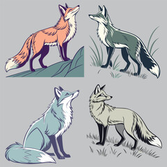 Set Cartoon Elegant Fox Art Vector Illustration for Modern Design