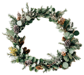 Beautiful winter wreath decorated with pinecones and greenery for seasonal celebration