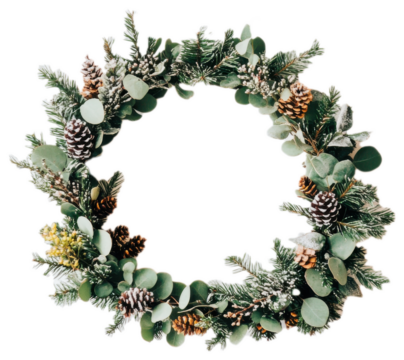 Beautiful winter wreath decorated with pinecones and greenery for seasonal celebration