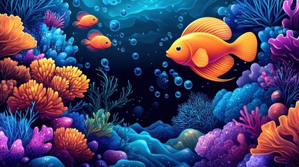 Vibrant underwater scene featuring colorful fish and coral reefs.