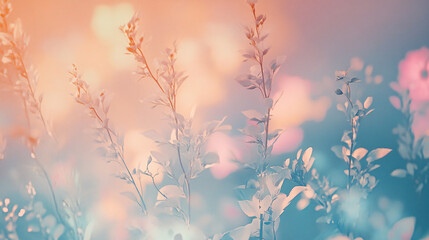 Obraz premium Abstract background featuring a blend of pastel colors and soft foliage creating a serene and dreamy atmosphere