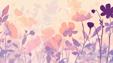 Naklejka premium Abstract background featuring glowing floral silhouettes in soft pastel colors, creating a dreamy and ethereal atmosphere that evokes a sense of tranquility and beauty