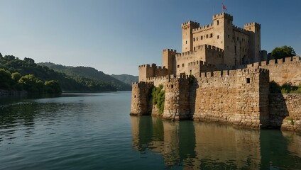 Ancient castle walls overlooking serene waters.