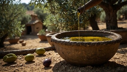 Ancient olive oil production process, close-up.