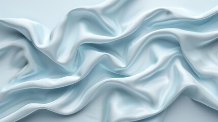A close-up view of smooth, flowing light blue fabric creating elegant waves and folds.