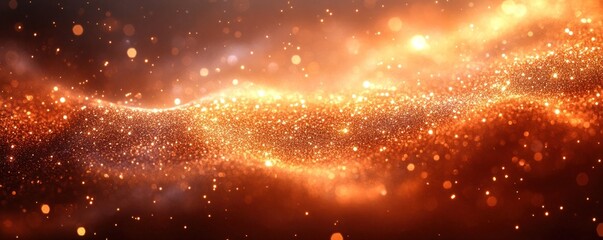Obraz premium A shimmering wave of golden particles creating a cosmic atmosphere.