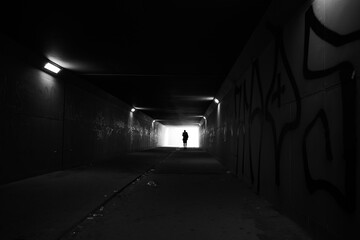 Czestochowa, Polska - September 7, 2024 A dangerous underground passage, a meeting place for criminals and drug addicts