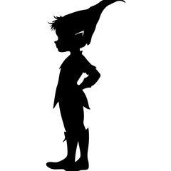 A vector illustration of a cute elf silhouette in profile view from head to toe