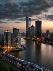Fototapeta premium Another panoramic view of Rotterdam's skyline.