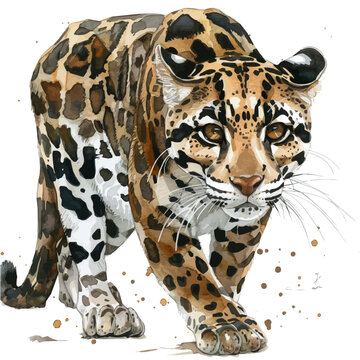 recommend clip art: A watercolor painting of Leopard, isolated on a white background. Leopard vector.