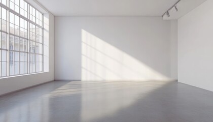 Fototapeta premium Empty Room with Large Window, Sunlight Streaming In, and Concrete Floor