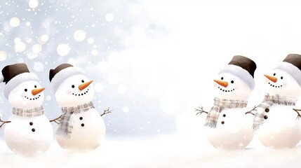Cute snowman illustration with snow in the winter. 