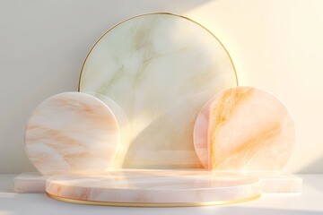 A minimalist display featuring elegant marble shapes in soft colors, Ideal for product photography, branding visuals, or interior design concepts, emphasizing sophistication and modern aesthetics,