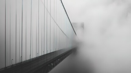 Obraz premium A contemporary bridge with cables vanishing into thick fog