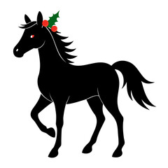 Obraz premium Christmas Horse Black Silhouette vector illustration isolated on a transparent background