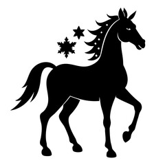 Christmas Horse Black Silhouette vector illustration isolated on a transparent background