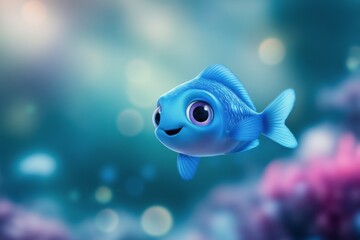 Naklejka premium Happy blue fish swimming joyfully in a colorful underwater world
