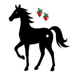 Christmas Horse Black Silhouette vector illustration isolated on a transparent background