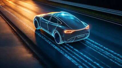 Futuristic EV electric car glowing with neon lights, showcasing its advanced technology and sleek vehicle design, captivating all with its unique blend of innovation and sophistication
