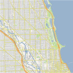 Map of Lincoln Park in Illinois in a normal road map style. Contains layered vector with roads water, parks, etc.
