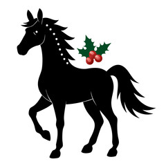 Christmas Horse Black Silhouette vector illustration isolated on a transparent background