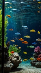 Fototapeta premium Aquarium with colorful fish swimming gracefully.
